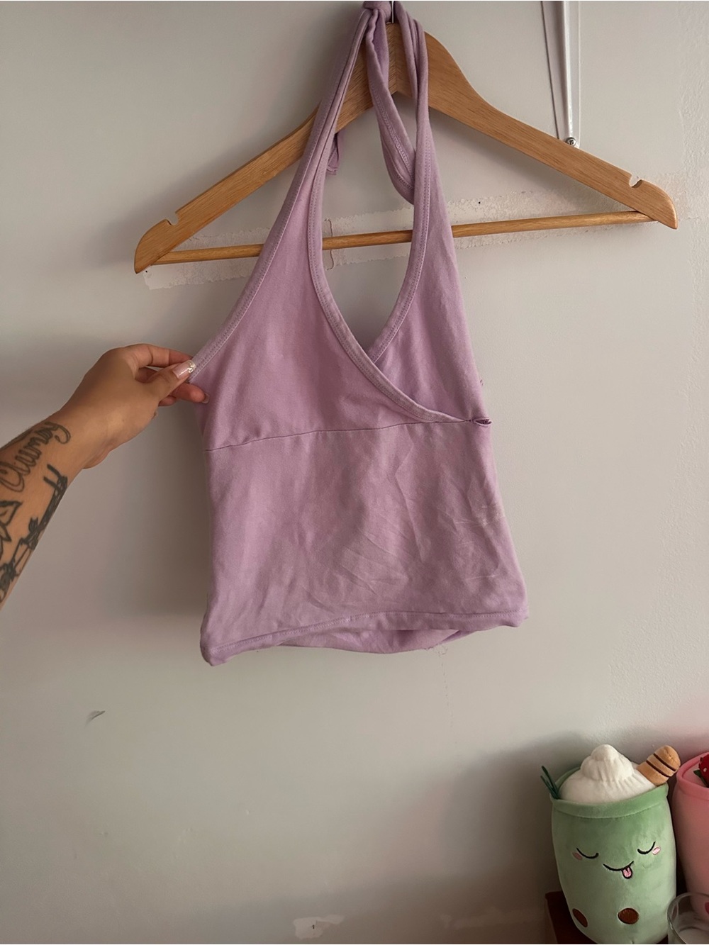 Blue Asphalt Lilac Halter Wrap Crop Top
